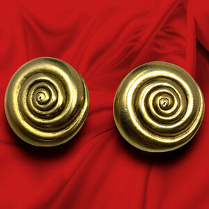 Vtg Jay Feinberg Strongwater Modernist Spiral Gold Tone Statement Earrings Mogul